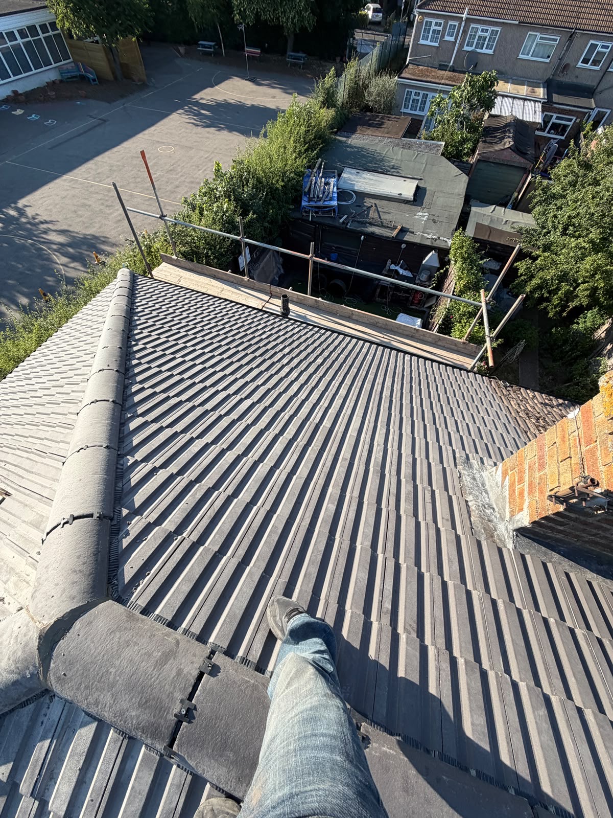 Roof battens and breathable membrane laid across a stripped roof slope