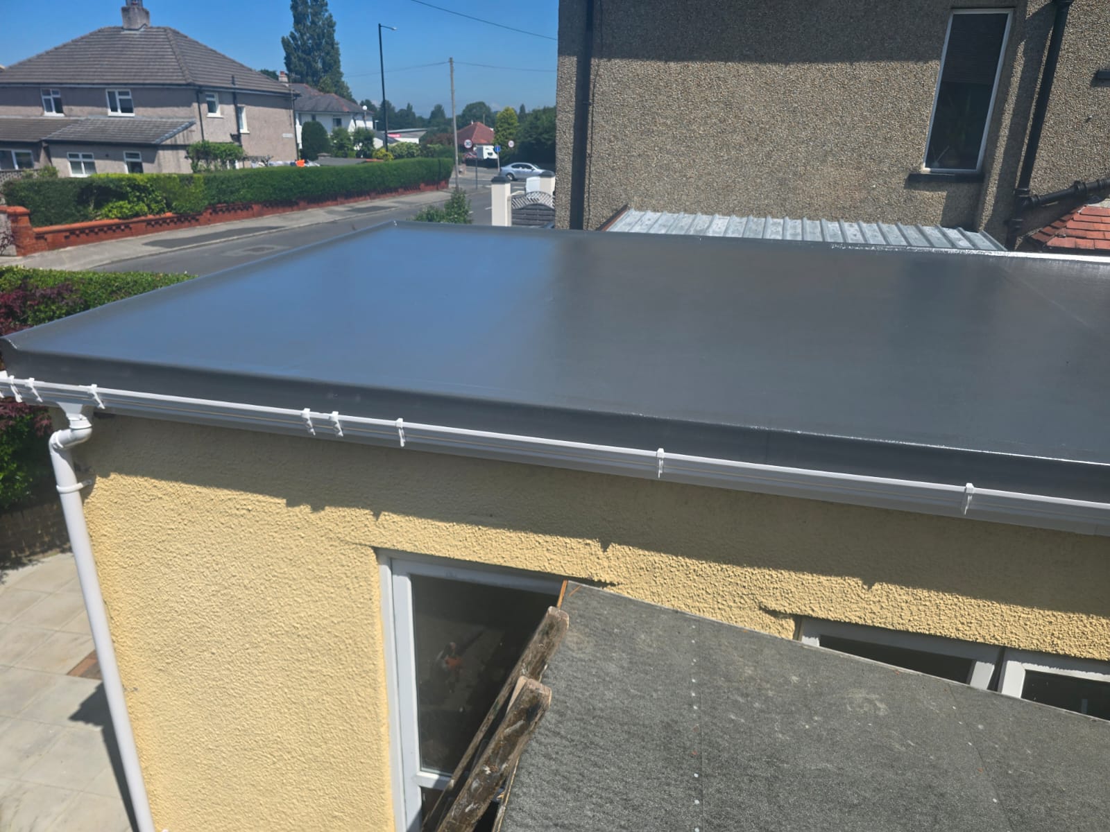 Rear roof slope of a house after re-tiling