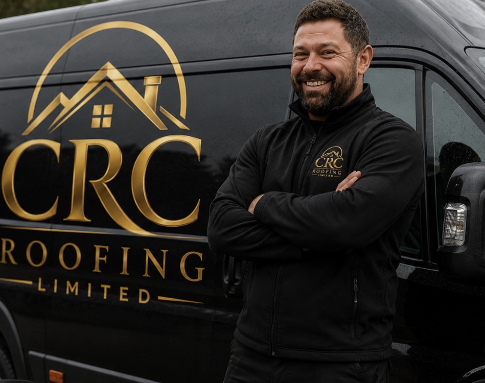 Lee, the roofer behind CRC Roofing Limited, on a roof at a job in Chigwell