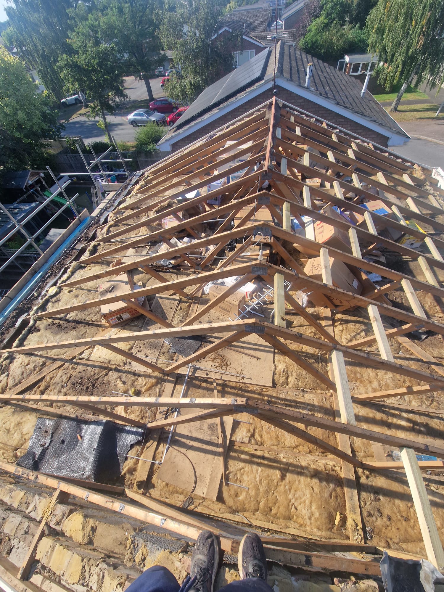 Pitched roof stripped back to its timber structure