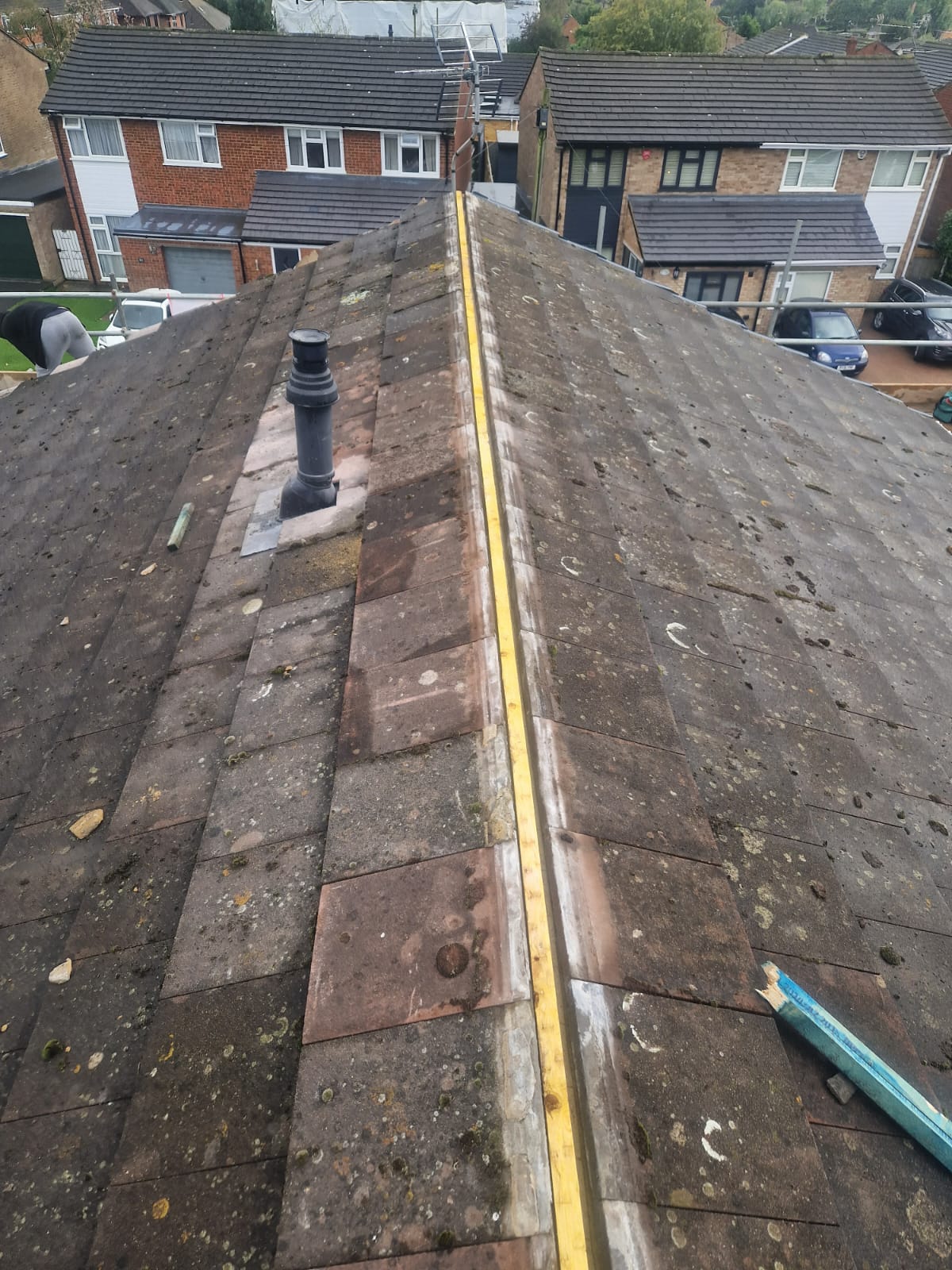 Old ridge tiles removed from a pitched roof