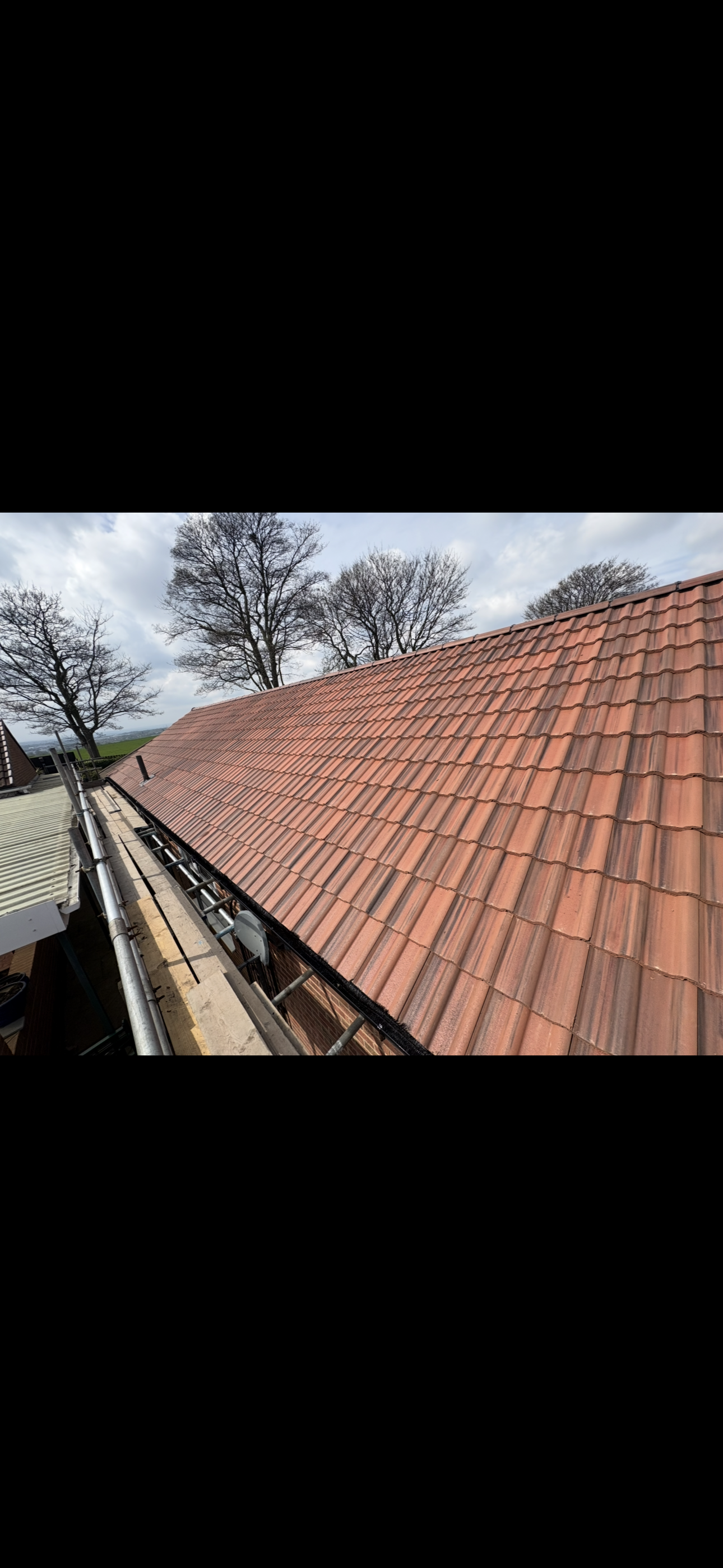 Roof and chimney seen from the scaffold platform